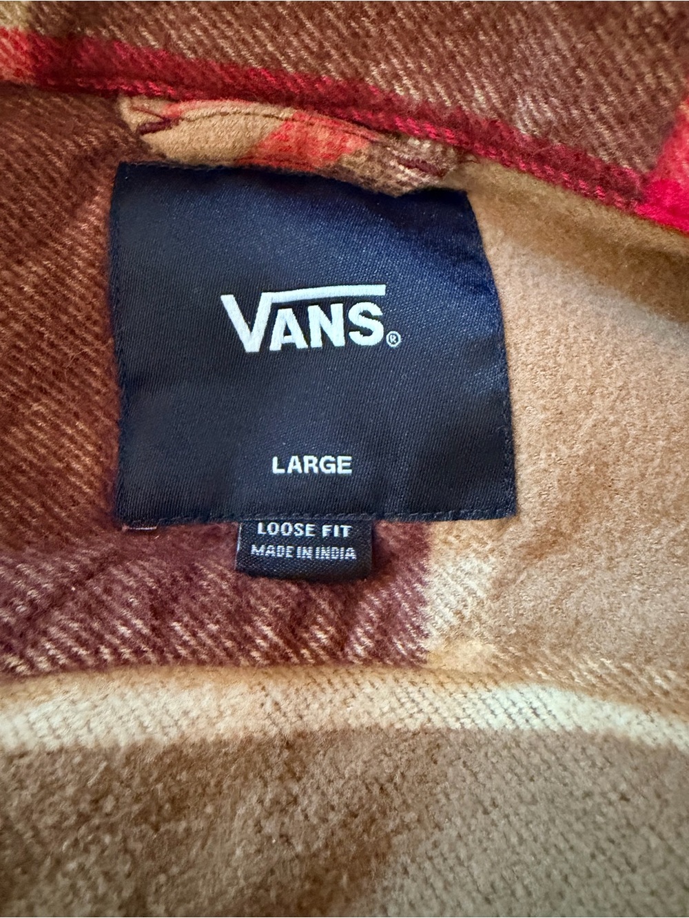 Vans Norbeck Plaid “Off The Wall” Flannel Shacket Brown, Burgundy, Tan. Large. - Picture 2 of 9